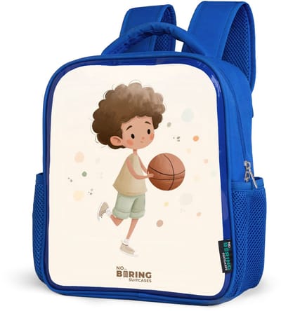 NoBoringSuitcases.com® - Rugzak blauw - Schooltas jongens - Jongen met een basketbal in beige kleuren - Kinder rugtas jongen - Boekentas kind - Kinderrugzak voor school - Schoolrugzak