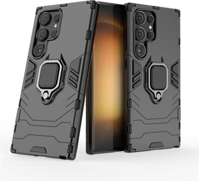 MobyDefend Hoesje - Geschikt voor Samsung Galaxy S24 Ultra - Dubbelgelaagde Pantsercase Met Standaard - Zwart