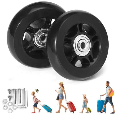 Set van 2 stuks - Vervangende bagagewielen - 45 mm * 18 mm bagagewielen - Bagagereparatieset - Vervangende bagageonderdelen - Zwarte rubberen vervangende bagagewielen - Geschikt voor handbagage en koffers