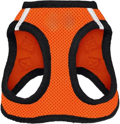 Famanu – All Weather Mesh - reflecterend - anti-trek harnas voor kleine - middelgrote honden en katten - veilig met klittenband sluiting - gesp - dubbele D-ringen - oranje/zwarte
