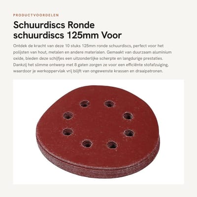 Dailygoods- Schuurpapier Set 10 Stuks - Schuurpapier 125mm - Schuurpapier Fijn - Schuurpapier Rood - Schuurpapier met 8 Gaten - Duurzaam Aluminium Oxide - Schijfjes