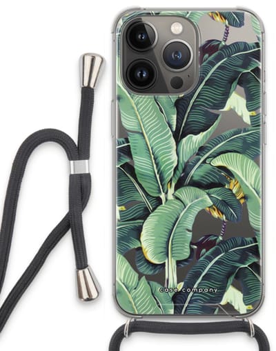Case Company® - Hoesje met koord geschikt voor iPhone 13 Pro hoesje met Koord - Bananenbladeren - Telefoonhoesje met Zwart Koord - Bescherming aan alle Kanten en Over de Schermrand
