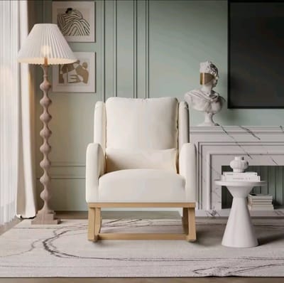 Mila Shop Schommelstoel - Gestoffeerde fauteuil - Relaxstoel met kussen - Voor slaapkamer en woonkamer - Beige