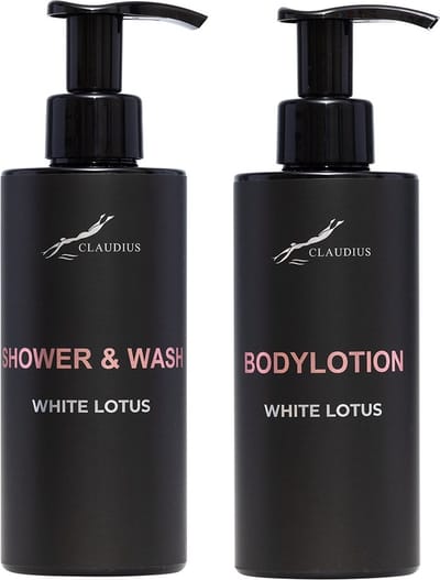 Douchepakket White Lotus - Shower & Wash + Bodylotion - 300 ml per fles - bodycare - luxe fles - set van 2 stuks - Cadeau