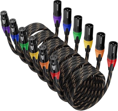 XLR Kabels - Microfoonkabels Gevlochten - Audio Verbindingen - Zelfsluitend Ontwerp - 6 stuks 25ft - Gekleurde Connectoren