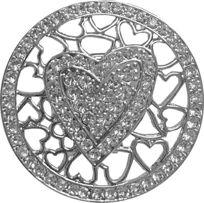 Fako Bijoux® - Magneet Broche XL - Magneetbroche - Hart Kristal Rond - Magnetische Broche - 44x44mm - Zilverkleurig
