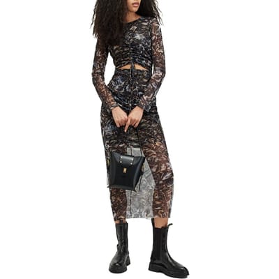 AllSaints Katie Caladesi Dress Petrol Blue Maat: 12 | Midi Jurken Outlet | Dames | Zwart