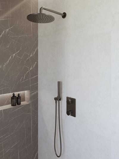 Complete inbouwthermostaat doucheset Wiesbaden Caral met 25cm stortdouche en handdouche gunmetal