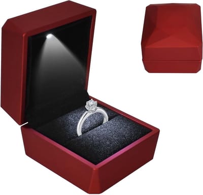 Hoge kwaliteit fluwelen ringdoos met LED verlichting voor huwelijksaanzoek, trouwring en cadeau voor speciale gelegenheden, rood