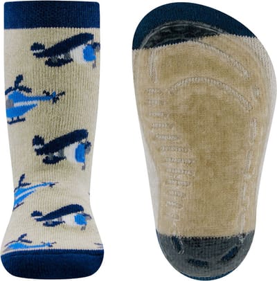 Ewers Antislipsok - Helicopters en Vliegtuigen - Beige & Donkerblauw - maat 18/19