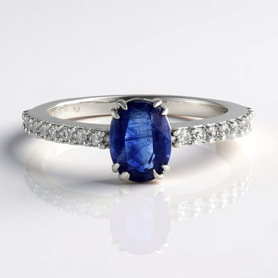 Cavill - Zilveren Ring met Ovale Nepal Kyaniet 1,364 ct - 925 Sterling Zilver Geplatineerd - Luxe Ring met Zirkonia's 0,379 ct - Comfortabele Pasvorm