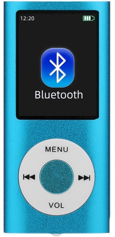 EXCITAT Bluetooth MP3/MP4-speler - Muziekspeler - Draagbaar - Verliesloze audiokwaliteit - Met luidspreker - Met 32 ​​GB geheugenkaart en oordopjes - Blauw
