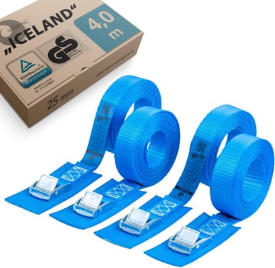 Set van 4 spanbanden 4 x 25 mm, 250 kg, met beschermhoes