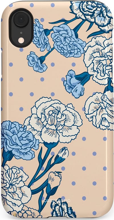 Casetastic hoesje geschikt voor Apple iPhone XR - Dubbellaagse bescherming - Anjer elegantie - Fashion Case - Zand Zilver Lichtblauw