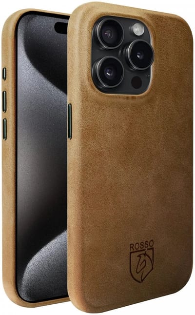 Rosso Elite Hoesje Geschikt voor Apple iPhone 15 Pro Max | Compatibel met MagSafe | Echt Leer Back Cover | Beschermhoes | Lichtbruin