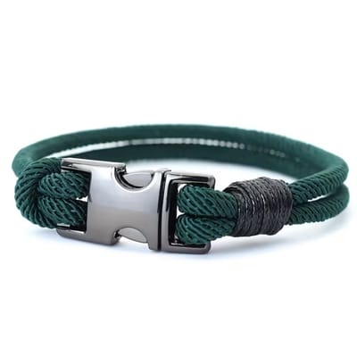 Heren armband – donkergroene touwarmband met zwart metalen sluiting