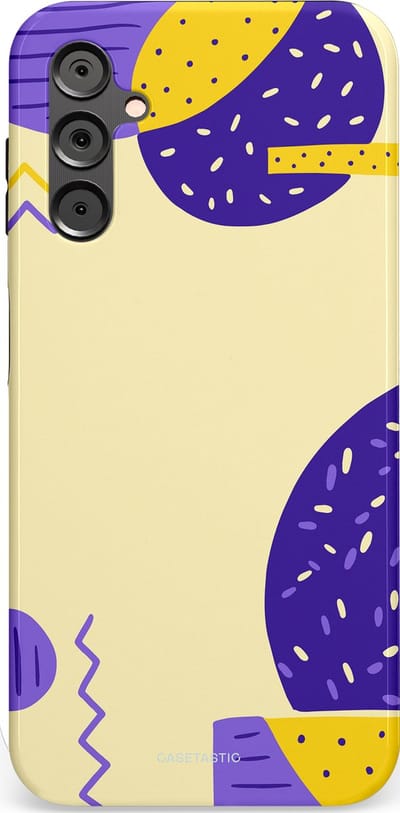 Casetastic hoesje geschikt voor Samsung Galaxy A14 (2023) 5G / Samsung Galaxy A14 (2023) 4G - Dubbellaagse bescherming - Geo zigzag - Fashion Case - Crème Blauw Geel