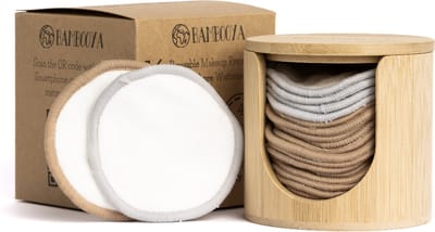 Bambooya 16 Wasbare Wattenschijfjes met Bamboe houder + Waszakje - Herbruikbare Wattenschijfjes - Make up Pads - Duurzaam - Zero Waste Bamboe