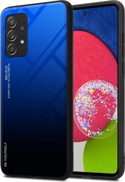 Cadorabo Hoesje geschikt voor Samsung Galaxy A52 (4G / 5G) / A52s in BLAUW - ZWART - Tweekleurige beschermhoes van TPU-silicone Case Cover en achterzijde van gehard glas