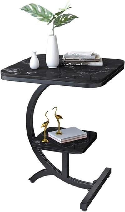 C-vormige bijzettafel - Sofa tafel - Woonkamer opruimen - Marmer en metaal - 50 x 60 cm - Zwart