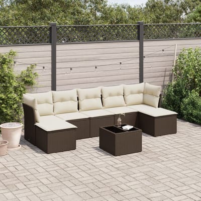 vidaXL - 8-delige - Loungeset - met - kussens - poly - rattan - bruin
