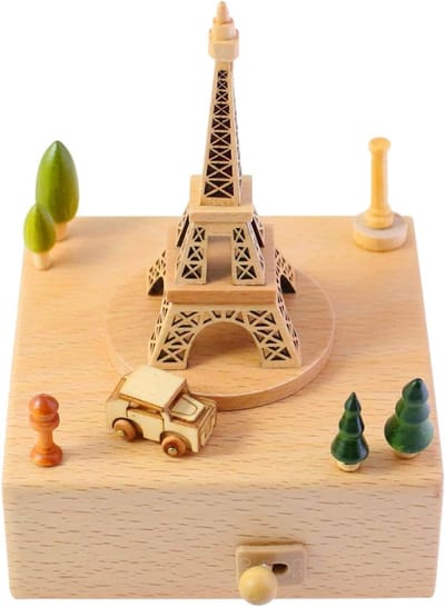 Houten Muziekdoos - Decoratief Ornament - Kinderkamer Decoratie - Draaiende Elementen - Ca. 11-17.9 cm Hoog