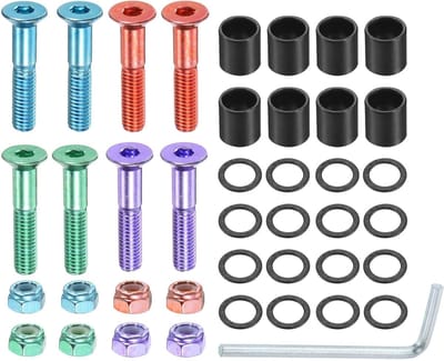 Skateboard Hardware Screws en Bolts Kit - 8 Stuks met Moeren, Ringetjes en Inbussleutel voor Skateboard en Longboard Accessoires