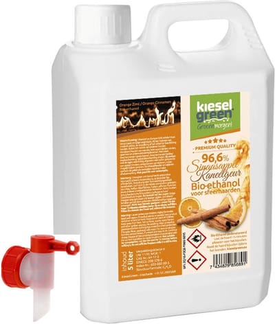 Premium -Bio-ethanol met Sinaasappel & Kaneelgeur- Bioethanol - 100% biobrandstof - 5 liter (incl. dopkraan)