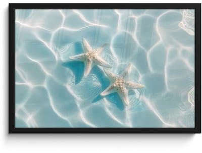Poster in lijst - Fotolijst 60x40 cm - Posters - Zeesterren - Golvend water - Rustgevend - Posterlijst zwart - Decoratie - Wanddecoratie woonkamer - Muurdecoratie slaapkamer