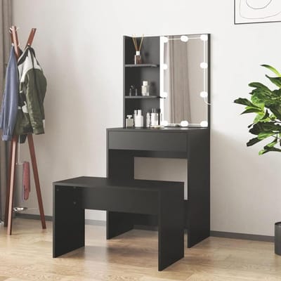Kaptafel met LED - Make-uptafel Kapmeubel - Slaapkamer Decoratie - Inclusief Spiegel - 60 x 40 x 140 cm - Zwart