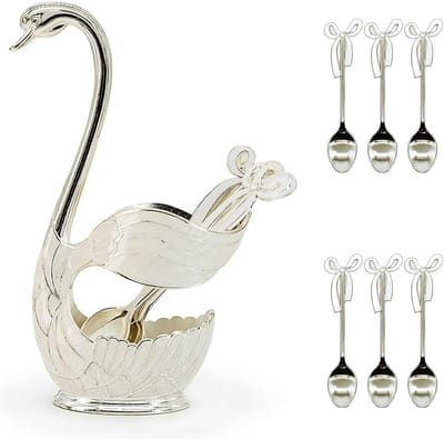 Dailygoody - 6-Piece Coffee Spoon Set - Decoratieve Lepelset - Zilver Wit - Multifunctionele Dessertlepelset - Geschikt voor Koffie en Dessert