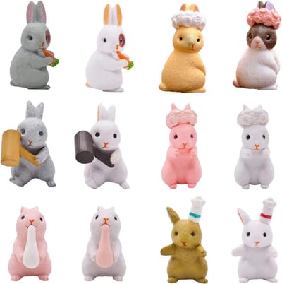 12 Stuks Miniatuur Konijnenfiguren PVC Ornamenten voor Huisdecoratie