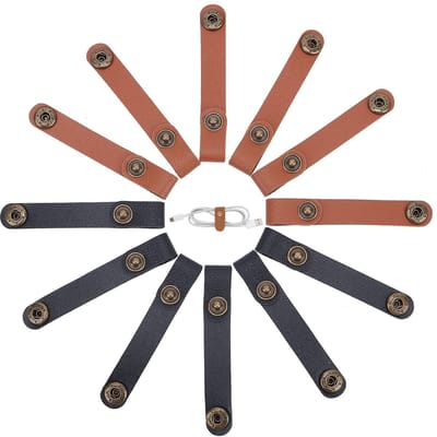 Dailygoods - Kabel Clips - Leren Kabelbinders - USB Houder - Bruin en Zwart - Kabelbeheer - Organizer voor Thuis en Kantoor