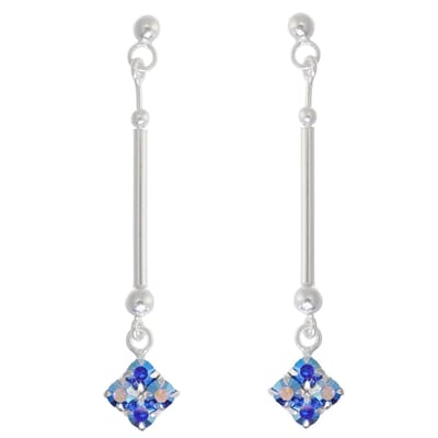 Behave – Oorbellen – 925 Sterling Zilveren langwerpige Oorstekers met Konings Blauw Multi Kristal steentjes
