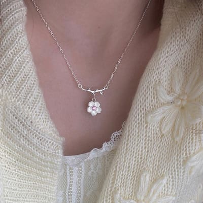 Collier Pendentifs Breloque Fleurs de Cerisier Argent Sterling 925 Pour Femmes Filles Bijoux Déclaration Dz025 gray