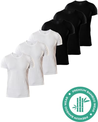 SQQUADD® Bamboe T-Shirt Heren - Slim fit - Ronde hals - Maat S - 6-pack - Zijdezacht en Ademend - Anti Zweet T-Shirt - Ondershirt Heren - Zwart en Wit