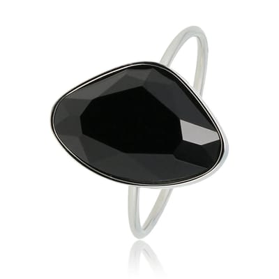 My Bendel - Creatieve Ring Zilverkleurig met Zwarte Glassteen - Creatieve Zilverkleurige Ring - Zwarte Glassteen - Minimalistisch - met Luxe Cadeauverpakking | Sieraden Voor Dames | Maat 16.00 Mm / Maat 50