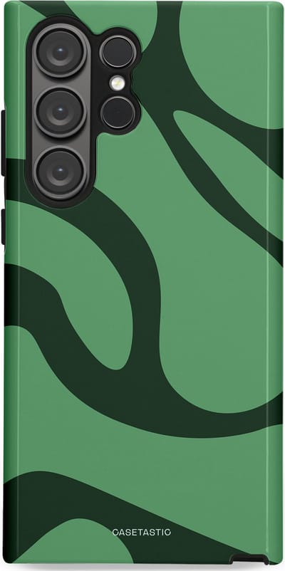 Casetastic hoesje geschikt voor Samsung Galaxy S23 Ultra - Dubbellaagse bescherming - Khakigroene Bos Blobs - Fashion Case - Saliegroen Donkergrijs