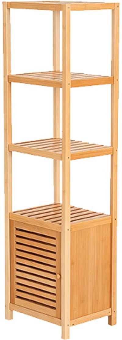 Badkamerkast Opbergkast Opbergkast Opslagrek Boekenkast Met jaloeziedeurtjes Geschikt voor badkamer Toilet Kantoor 36x33x140cm Houtkleur Bamboe