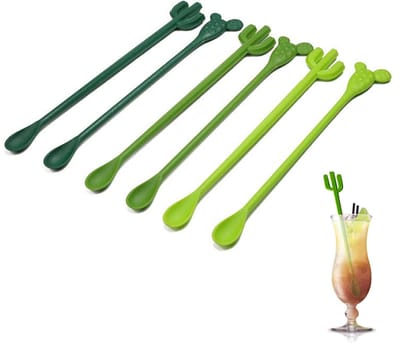 6-pack - Cocktail roerlepel - Cactusvormige drank roerstok - Party drank roerstok - Koffie theelepel roerstok - Voor thuis restaurant bar - Groene cactus