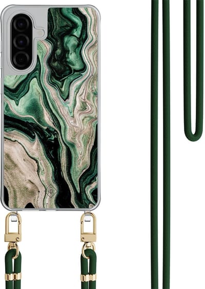 Casimoda® hoesje met groen koord - Geschikt voor Samsung A36 - Groen marmer / Marble - Afneembaar koord - TPU/polycarbonaat - Groen