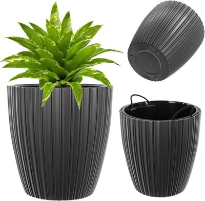 KADAX plantenbak Ø 47 cm met binnenbak, ronde plantenpot, kunststof bloempot, plantenpot voor binnen en buiten, bloemenbak (antraciet)