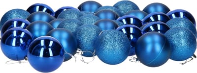36x stuks kerstballen blauw mix van mat/glans/glitter kunststof diameter 6 cm - Kerstboom versiering