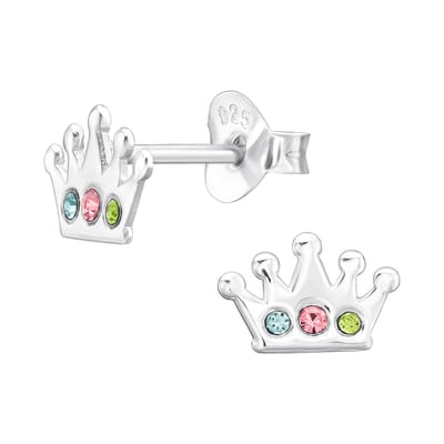 Princess Oorbellen Aras - 925 Zilver E-Coating - Kroon - Feest - 8x5mm