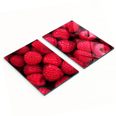 Decoratieve glazen snijplanken voor in de keuken met frambozenmotief, 2x40x52 cm