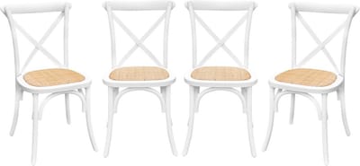 sweeek - Set van 4 vintage rubberhouten bistrostoelen, zitting van rotan, stapelbaar - belleville