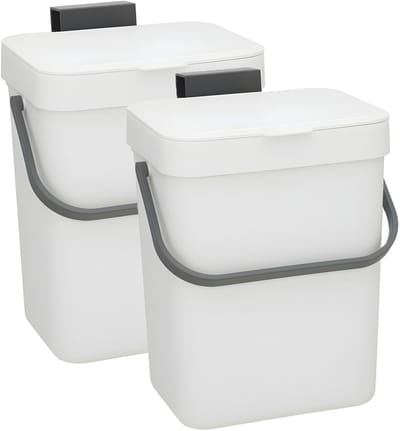 Gerimport Aanrecht prullenbakje Sophie - 2x - 23 cm - met klepdeksel - wit - 3 ltr - aanrecht / tafel model