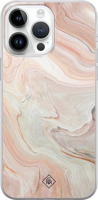 Casimoda® hoesje - Geschikt voor iPhone 14 Pro Max - Marmer Waves - Siliconen/TPU telefoonhoesje - Backcover - Water - Bruin/beige