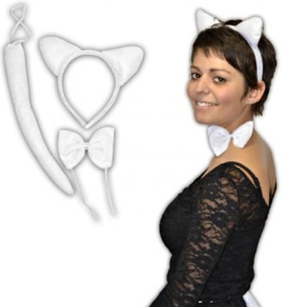 Witte muis of kat - verkleedset - hoofdband - vlinderdas - staart