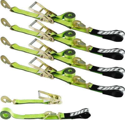 4-pack autovastbinders met karabijnhaken - 5,1 cm x 289,6 cm - 1,5 kg veilige werkbelasting - ideaal voor afstandsauto's, vrachtwagens en ATV's